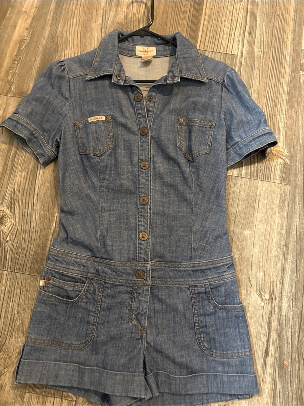 Frankie B. Washed Light Blue Denim Short-Sleeve Romper